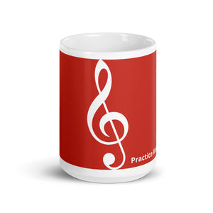 Practice Makes Perfect, Treble Clef, Red Glossy Mug